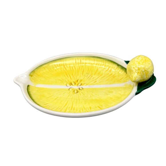 Vintage Ceramic Lemon-Shaped Soap Trinket Dish Made In Italy 7" x 4" - Picture 1 of 9